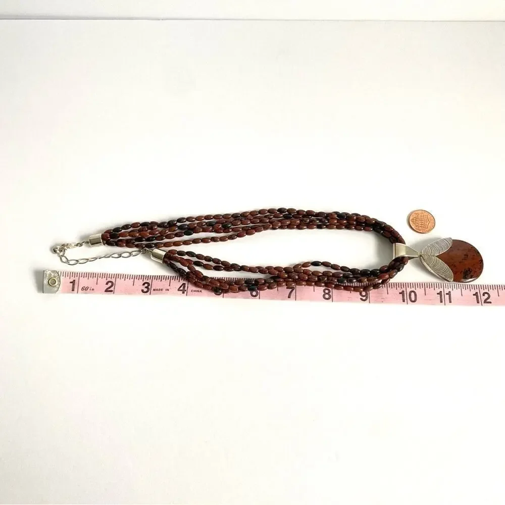 Jay King Mine Finds Necklace Mahogany Obsidian Jasper Sterling Silver Pendant‎